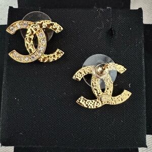 CHANEL Gold CC Crystal-Accented Stud Earrings